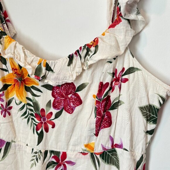 Old Navy Floral Ruffle Smocked Neutral Boho Lined Tropical Dress Size 2XL- b87 - Picture 5 of 16